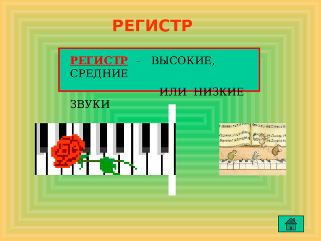 РЕГИСТР РЕГИСТР  – ВЫСОКИЕ, СРЕДНИЕ  ИЛИ НИЗКИЕ ЗВУКИ 