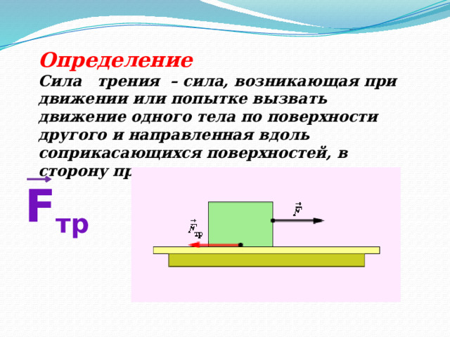 Брусок двигают по столу назад возникающая сила трения направлена влево назад вправо вперед