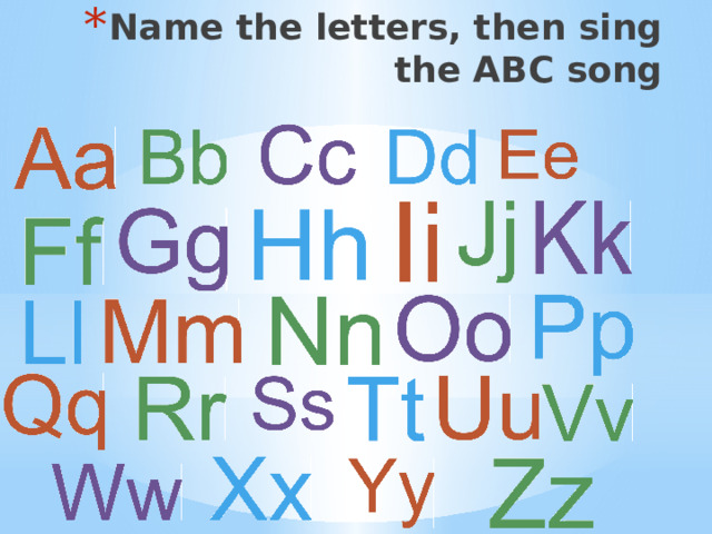 Name the letters, then sing the ABC song 