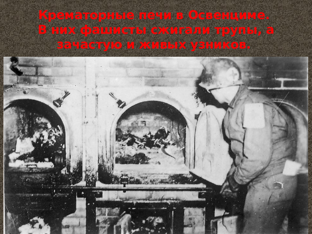 Крематорные печи в Освенциме.  В них фашисты сжигали трупы, а зачастую и живых узников. 