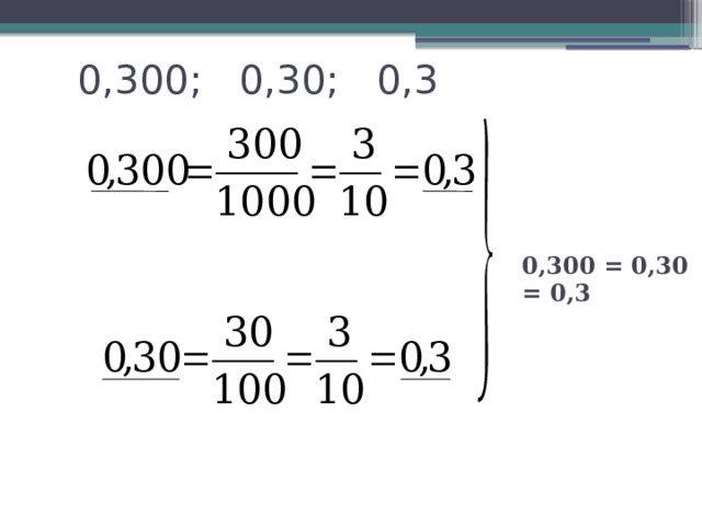 0,300; 0,30; 0,3 0,300 = 0,30 = 0,3 