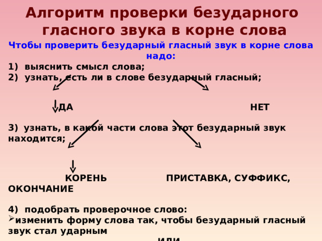 Проверка безударного гласного звука в корне