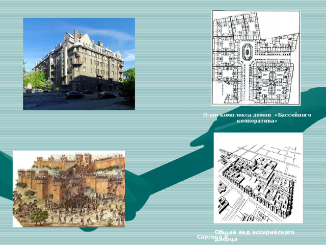 План комплекса домов «Бассейного кооператива» Саргона II Общий вид ассирийского дворца 