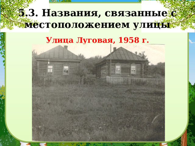 5.3. Названия, связанные с местоположением улицы Улица Луговая, 1958 г. 