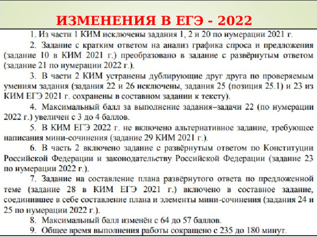 ИЗМЕНЕНИЯ В ЕГЭ - 2022 