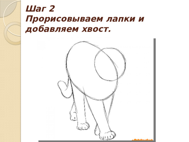 Шаг 2  Прорисовываем лапки и добавляем хвост. 