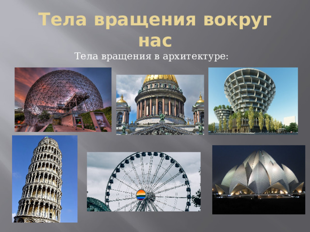 Тела вращения вокруг нас Тела вращения в архитектуре: 