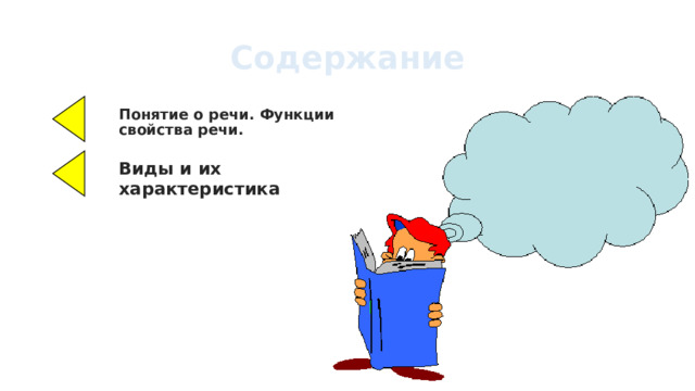 Содержание Понятие о речи. Функции и свойства речи. Виды и их характеристика 