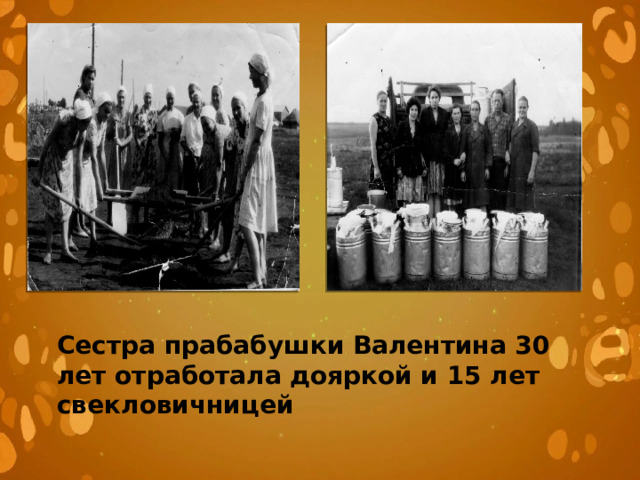 Сестра прабабушки Валентина 30 лет отработала дояркой и 15 лет свекловичницей 