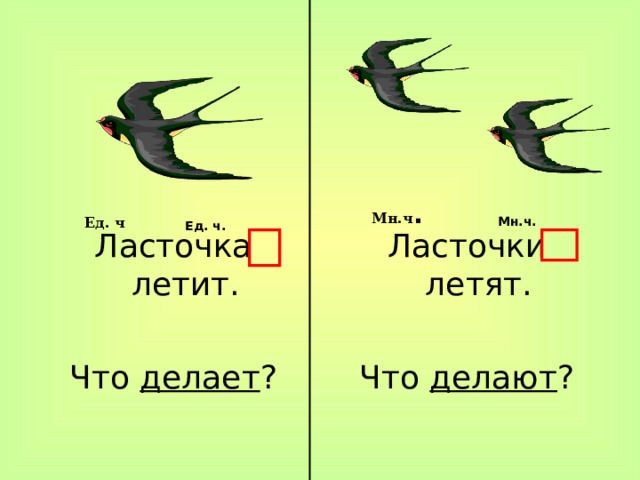 Ласточки летят. Что делают ? Ласточка летит. Что делает ? Мн.ч . Ед. ч Мн.ч. Ед. ч.  