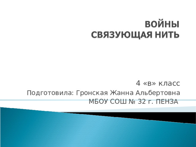 4 «в» класс Подготовила: Гронская Жанна Альбертовна МБОУ СОШ № 32 г. ПЕНЗА 