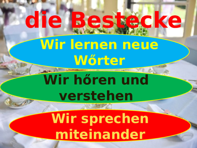 die Bestecke Wir lernen neue W ő rter Wir h ő ren und verstehen Wir sprechen miteinander 