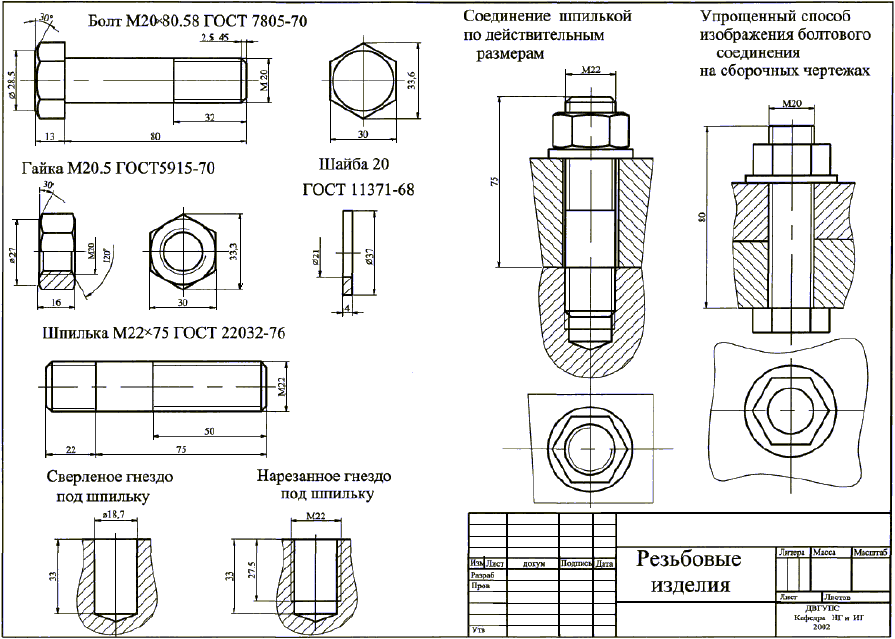 Болт инженерная графика чертеж