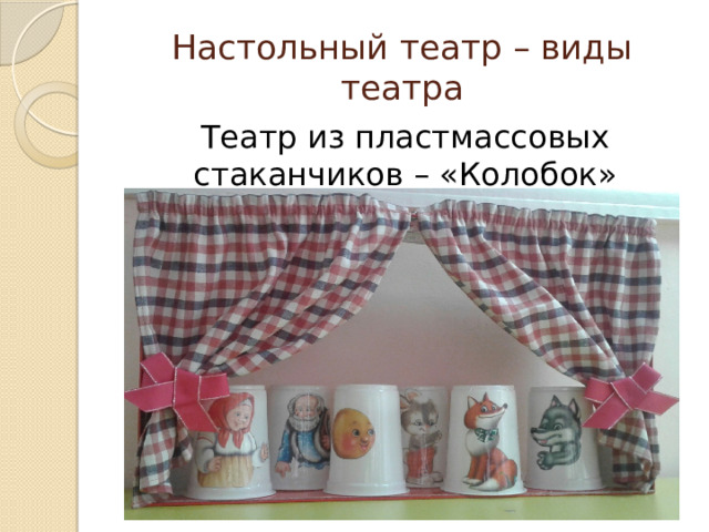 Настольный театр – виды театра Театр из пластмассовых стаканчиков – «Колобок» 