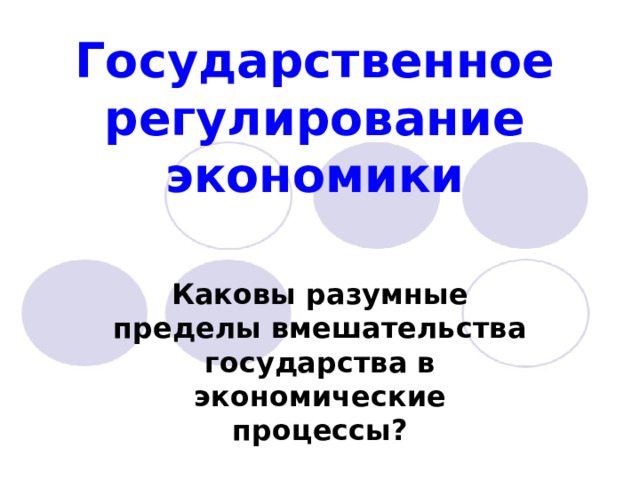 Государственное регулирование экономики Каковы разумные пределы вмешательства государства в экономические процессы? 