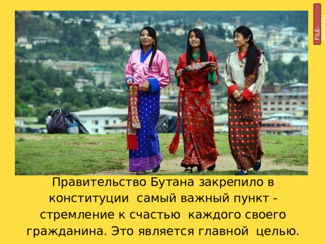 FILE-SHOP.RU Правительство  Бутана  закрепило  в  конституции самый важный пункт - стремление к  счастью  каждого  своего  гражданина.  Это  является  главной  целью. 