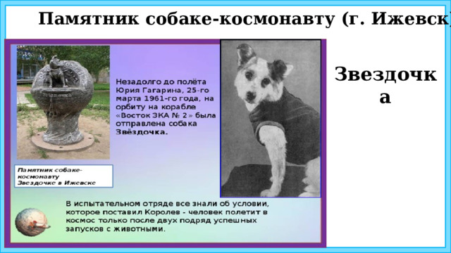Памятник собаке-космонавту (г. Ижевск) Звездочка 