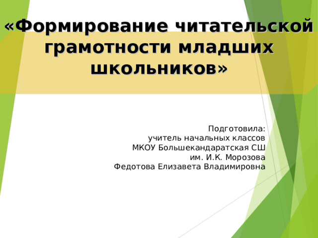 Формирование читательской грамотности у младших школьников презентация