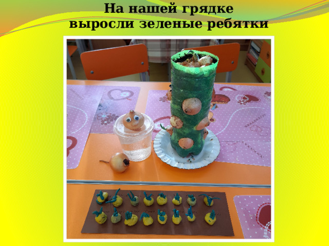 На нашей грядке  выросли зеленые ребятки 