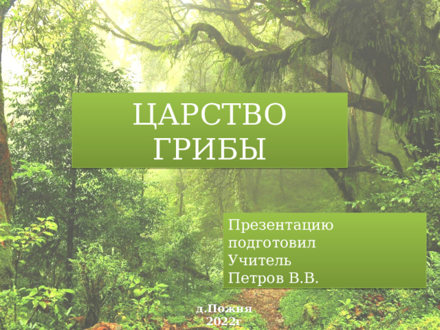 ЦАРСТВО ГРИБЫ Презентацию подготовил Учитель Петров В.В. д.Пожня 2022г 