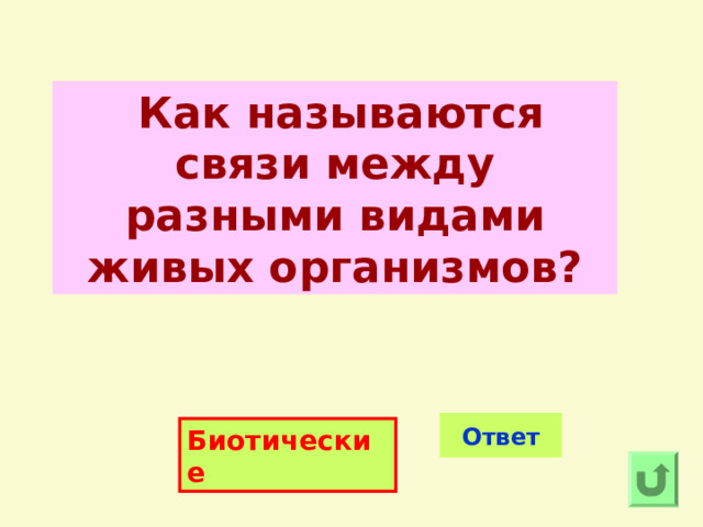  Как называются связи между разными видами живых организмов? Ответ Биотические 