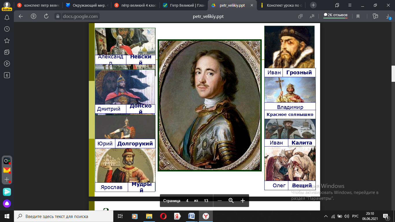 Петр великий 4 класс окружающий мир презентация