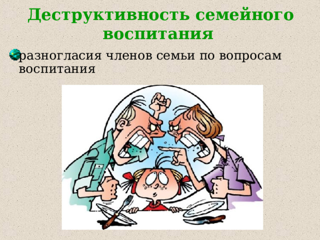  Деструктивность семейного воспитания разногласия членов семьи по вопросам воспитания   