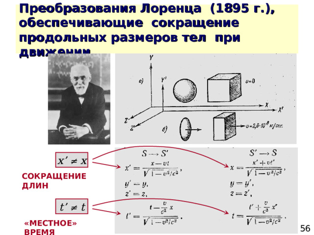 x ’  ≠ x СОКРАЩЕНИЕ ДЛИН t ’  ≠ t «МЕСТНОЕ» ВРЕМЯ 