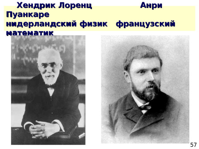  Хендрик Лоренц Анри Пуанкаре  нидерландский физик французский математик 