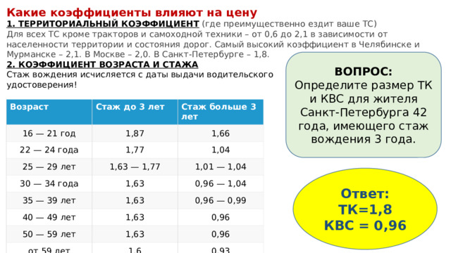 Рассчитать осаго категория с