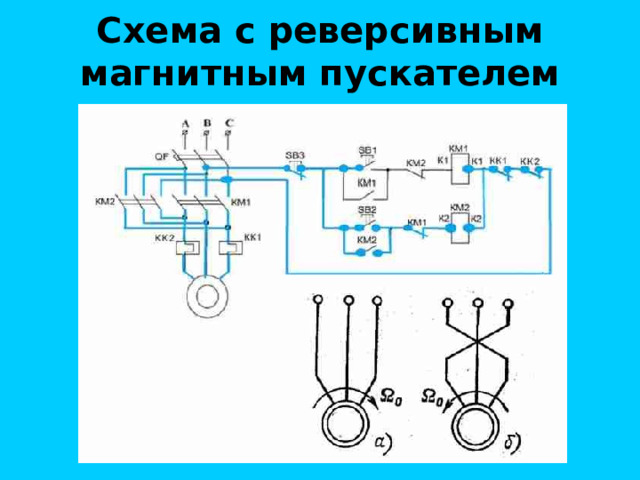 Схема реверсивного управления магнитного пускателя