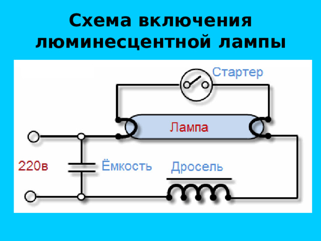 Схема включения люминесцентной лампы 