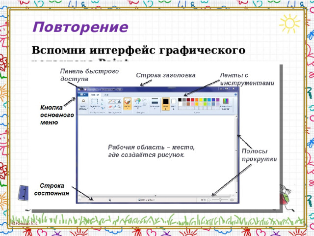 Повторение  Вспомни интерфейс графического редактора Paint . 