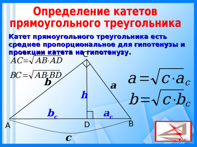 Высота есть среднее пропорциональное между гипотенузой