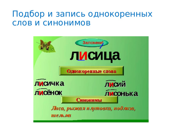 Подбор и запись однокоренных слов и синонимов 