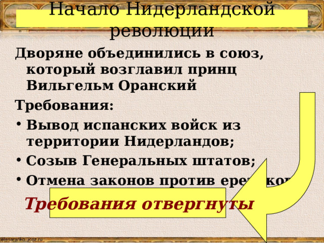 Освободительная война в нидерландах 7 класс план