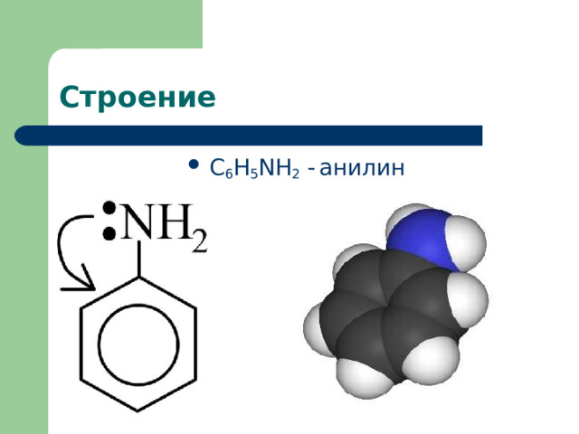 Строение C 6 H 5 NH 2  -  анилин   