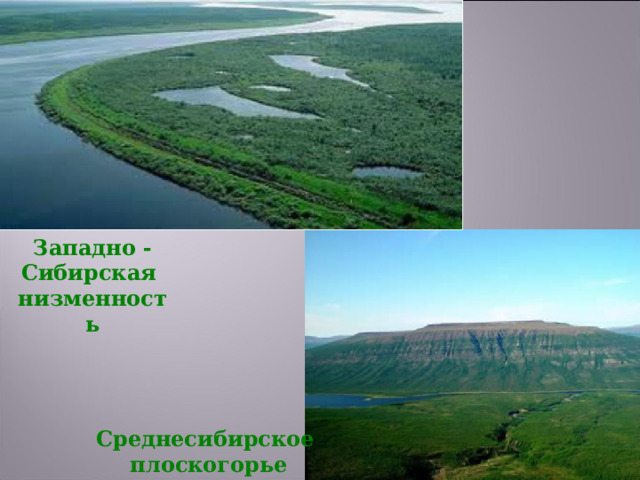 Западно - Сибирская низменность Среднесибирское плоскогорье 