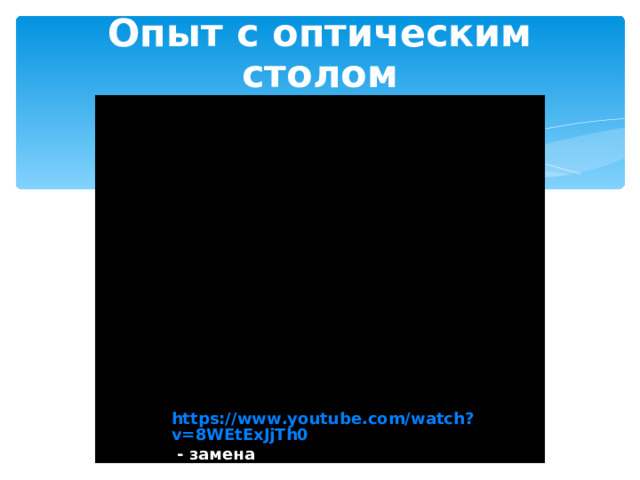 Опыт с оптическим столом https://www.youtube.com/watch?v=8WEtExJjTh0 - замена 
