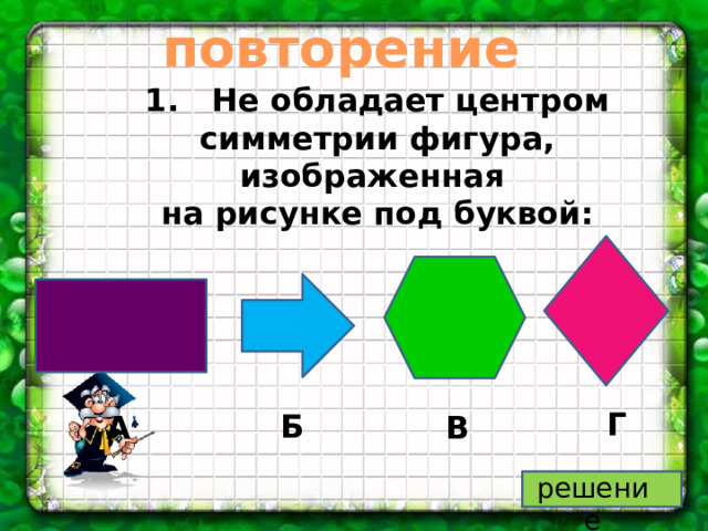 Не имеет центра симметрии фигура изображенная на рисунке под буквой