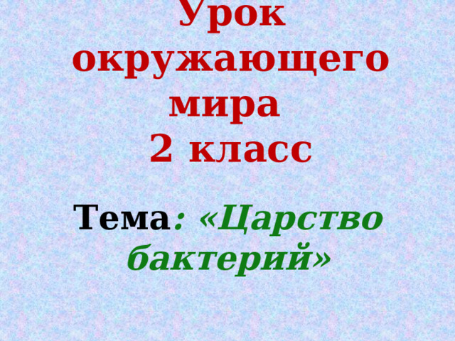 Урок окружающего мира  2 класс Тема : «Царство бактерий» 
