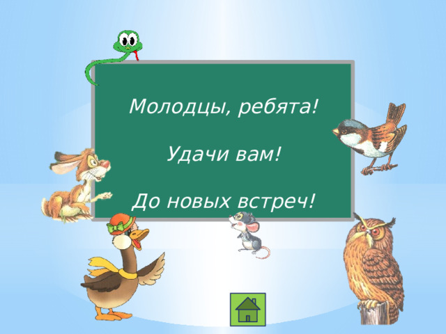 Молодцы, ребята! Удачи вам! До новых встреч! 