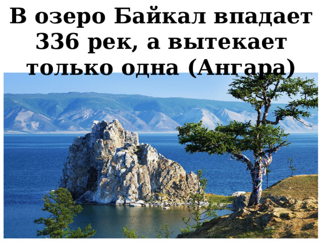 В озеро Байкал впадает 336 рек, а вытекает только одна (Ангара) 