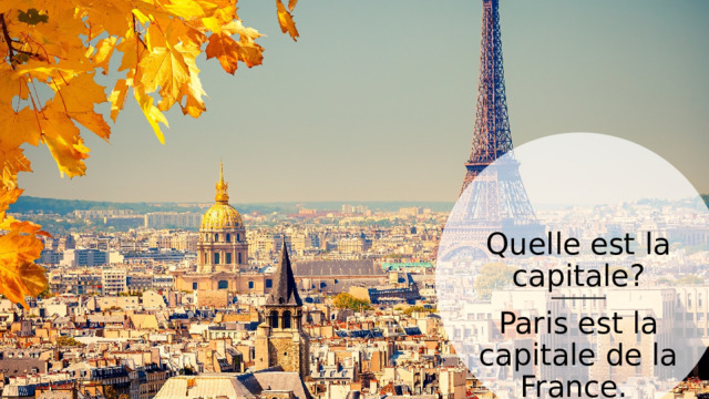 Quelle est la capitale? Paris est la capitale de la France. 