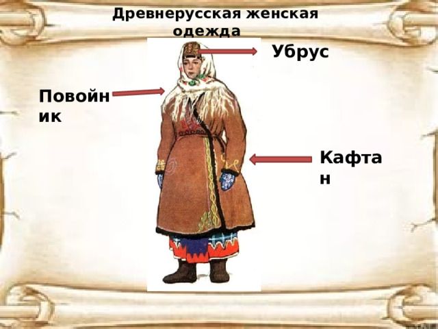 Древнерусская женская одежда Убрус Повойник Кафтан 