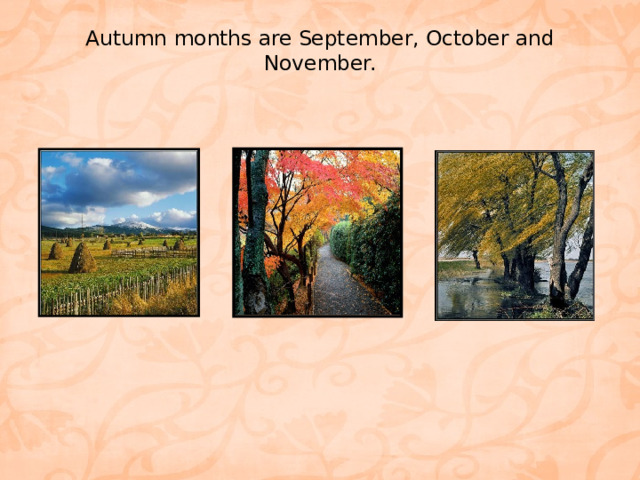  Autumn months are September, October and November.   