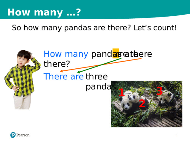 How many …? So how many pandas are there? Let’s count! How many pandas are there? are there three pandas. There are 3 1 2 6 