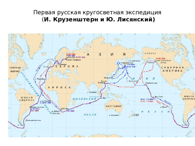 Первая русская кругосветная экспедиция  ( И. Крузенштерн и Ю. Лисянский)   