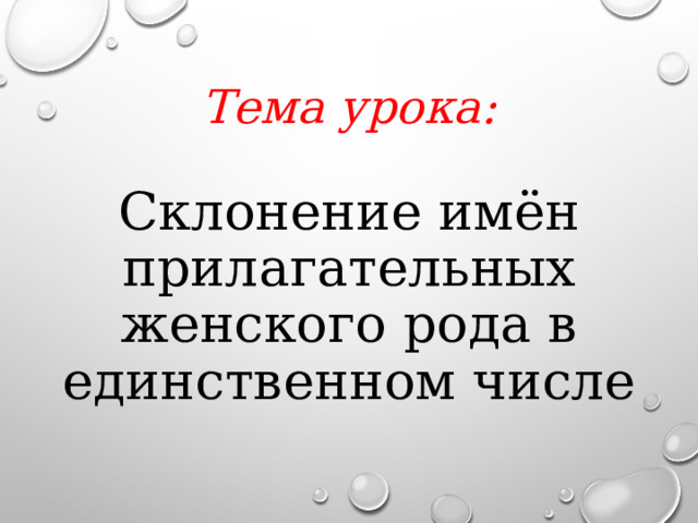 Тема урока: Склонение имён прилагательных женского рода в единственном числе 