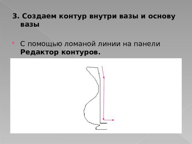 3. Создаем контур внутри вазы и основу вазы С помощью ломаной линии на панели Редактор контуров. 